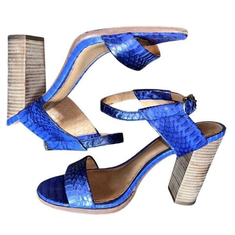 Coach Lexey Royal Blue High Heeled Sandals with Thick Block Heel and Open Toe De